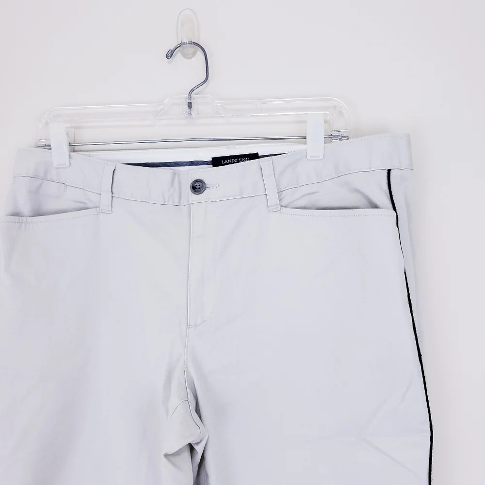 Lands End Khaki Chino Pants Size 12 Navy Blue Side Stripe Slim Leg Straight L